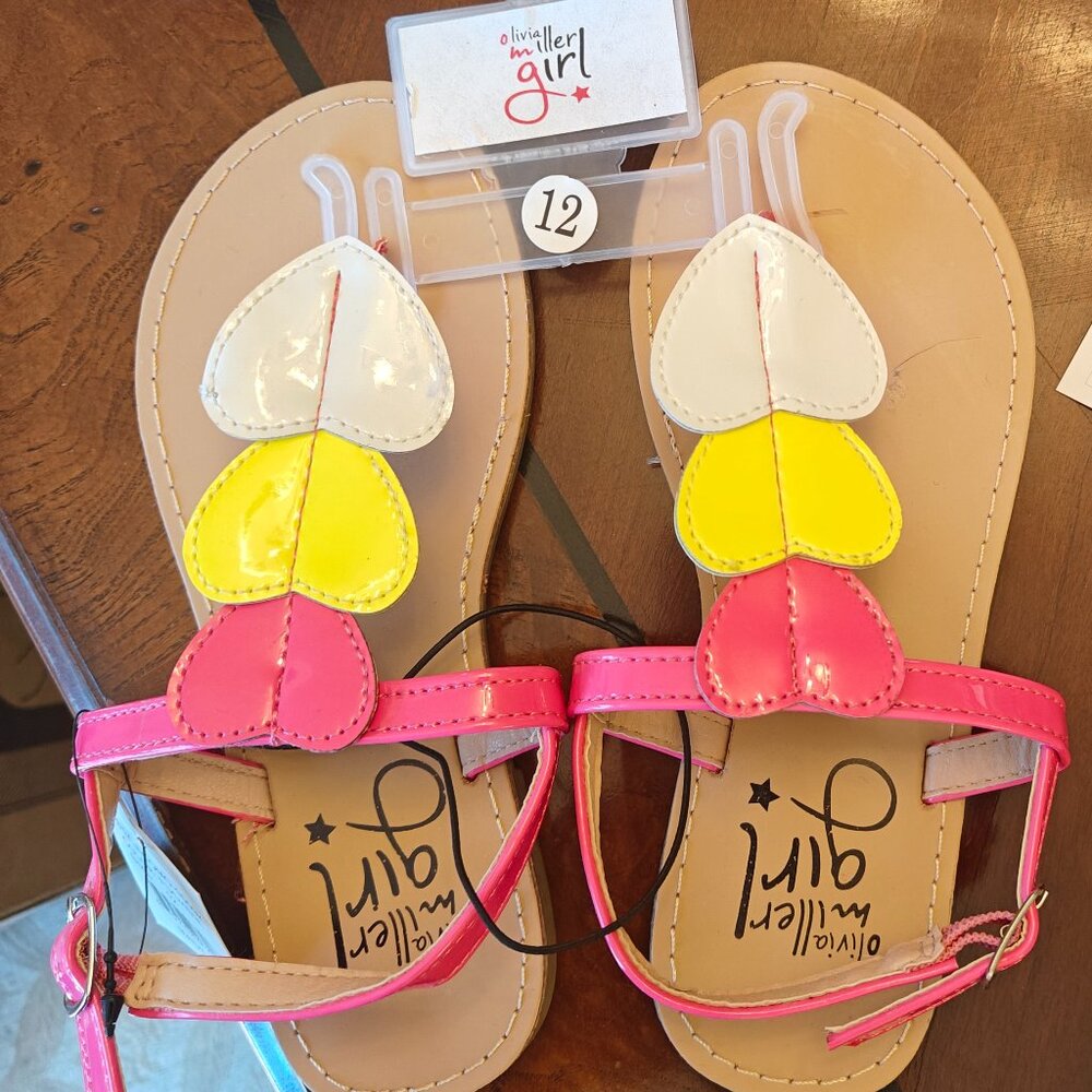 Oliver Miller Girls Sandals. Pink, Yellow and White Hearts. Sz. 11, 12, 13, 2,